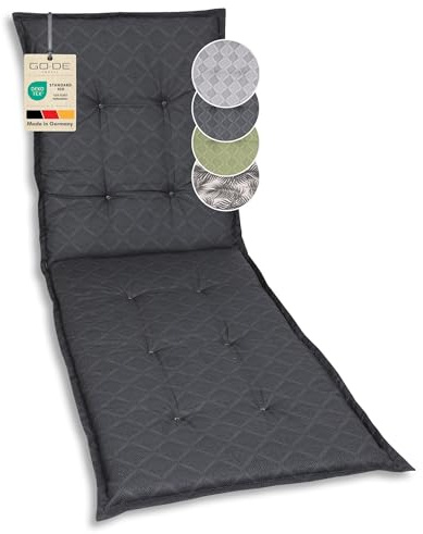 GO-DE Textil Bequeme und attraktive Polsterauflagen für Gartenliegen (Einzelset, Rautenlinien anthrazit, Liegenauflage)