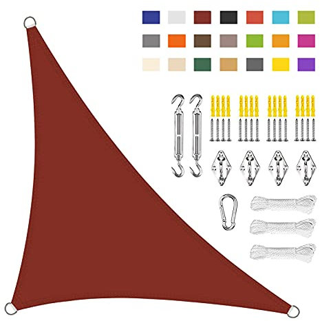 Waterproof Triangle Sun Shade Sail with Fixing Kit Rust Red 4.5x4.5x4.5m Ideal for Patio Backyard and Camping UV Protection and Right Angle Design