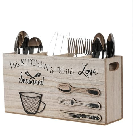 Asyduey Spoons Silverware Wooden Cutlery Box Utensil Storage Holder Flatware Kitchen Counter for Kitchen and Home A