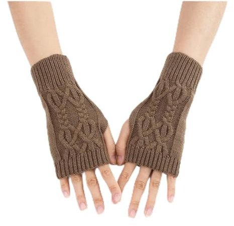BooeDareno Unisex-Fingerhandschuhe für Damen, Winter, warm, weiche Wolle, Strick-Arm-Handschuhe, weich, warm, Fingerhandschuhe, Handschuhe, khaki, One size