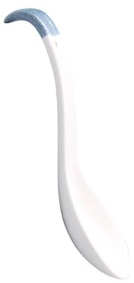 Warmhm Ceramic Ladle Spoon Large Serving Spoon Curve Handle for Soup Rice Soy Sauce Household Restaurant Use Tableware Flatware