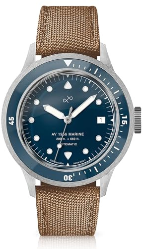 ABOUT VINTAGE 1956 Marine Automatic Men’s Watch – Black Dial, 41 mm Stainless Steel Case, Sapphire Crystal, 200 m Water Resistant Diver’s Watch