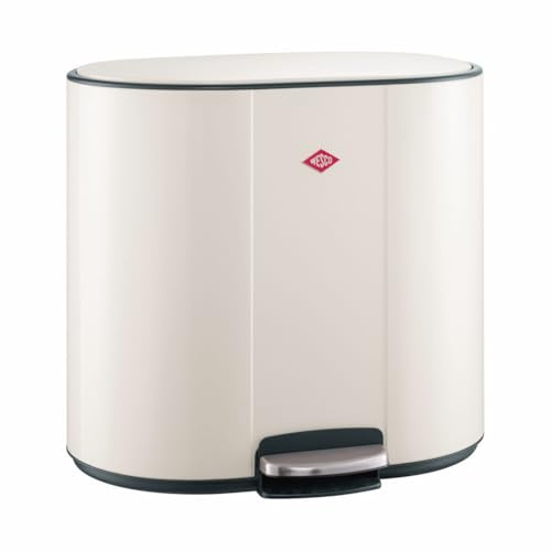 WESCO Multicollector 2 Tretabfalleimer sand matt aus pulverbeschichtetem Stahlblech, 2x 25 Liter Kunststoffbehälter, Metall-Fußtritt, praktischer Handgriff, Geruchsfilter, Deckelarretierung