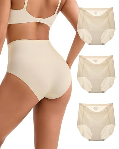 INNERSY Seamless Knickers for Women High Waisted Ladies Underwear Pack of 3 | 100% Cotton Gusset, Seam Free Silky Panties, No Show Microfibre Briefs, Invisible Under Clothing, Lightweight Quick Dry Pants