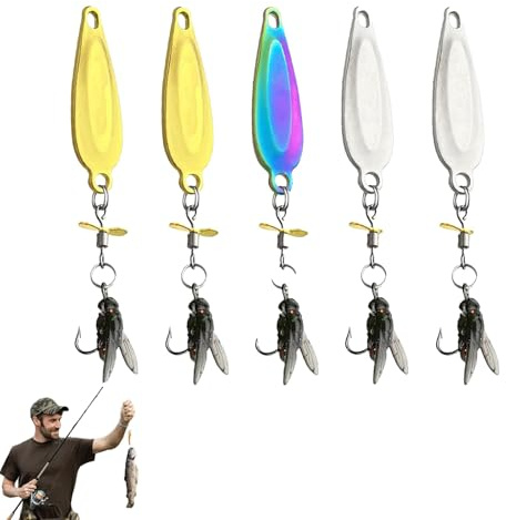 Esca da pesca con elica in metallo, 2,2 g, esca bionica a mosca lustrata ad alta vibrazione, set di cucchiaini in metallo 3D