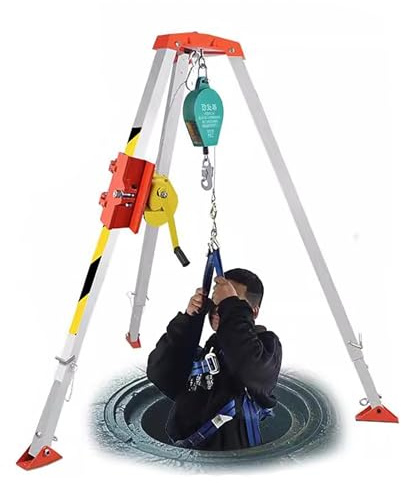Portable Emergency Rescue Tripod Kit - Fall Arrest System for Confined Space & Fire Fighting Lightweight Aluminum Lifesaving Tripod with Self-Locking Device & 30M Wire Rope Winch