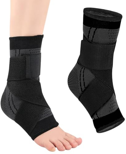 Fascia Elastica Caviglia, Cavigliera Elasticizzata Cinghia, Supporto per Caviglie Deboli, Tutore Caviglia con Cinghie di Compressione, Slogature e Lesioni Sportive(XL, Nero)