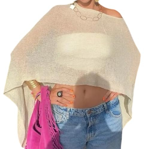 Qianderer Womens Sheer Poncho Shrug Bolero Shawl Knit Lightweight Shrug Cape Pullover Sweater Tops Summer Cover Up