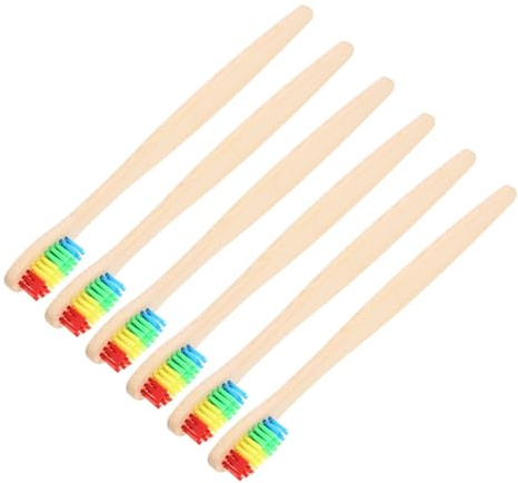 Healvian 6 Stück-pack Bambuszahnbürsten in Reisegröße mit Extra Weichen Borsten für Erwachsene Tragbar und Zungenreinigend für Outdoor und Unterwegs