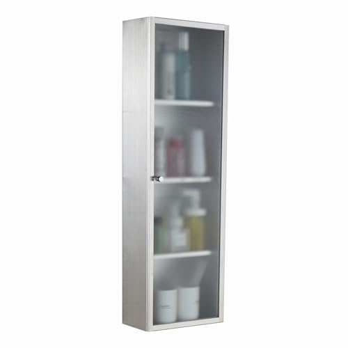 Armario de Pared metálico de Acero Inoxidable con 1 Estante Ajustable y Puertas magnéticas. Armario de Herramientas para Garaje, Ideal para Oficina y hogar (25 x 13 x 60 cm).