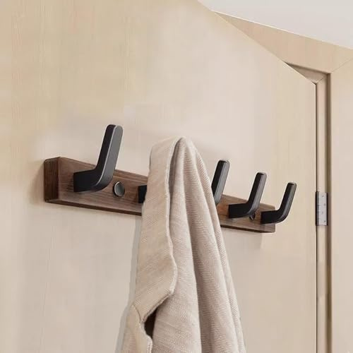 Lxoraziy Porte Manteau Mural Bois Noyer avec 5 Crochets, Bois Massif Porte Manteau Salle De Bain, Patere Murale pour une Entrée, Chambre, Salle de Bain et Vestiaire