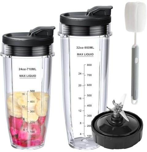Ninja Blender Cups Replacement with 2 to-Go Lids+1 Blade Lid | Ninja Blender Accessories Replacement Parts for BL660 BL770 BL780 QB3001SS (32oz＋24oz)