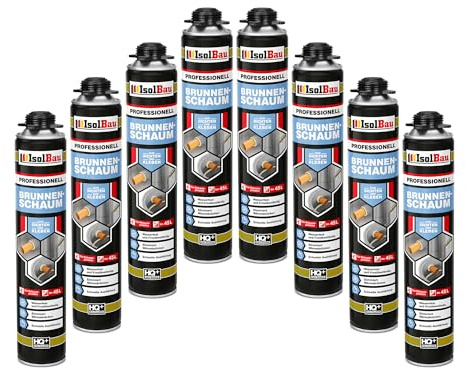 Isolbau - Brunnenschaum 1K Bauschaum Wasserdicht Aussen und Innen - Montageschaum 8 x 750 ml - PU-Schaum - Pistolenschaum Dämmschaum Isolierschaum