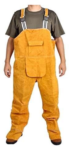 Schweißerschürze, Unisex Bib Overalls Protective Leder Flamme Reparaturschweißer -Gurthose, Schutzkleidung Coverall(Yellow,L)
