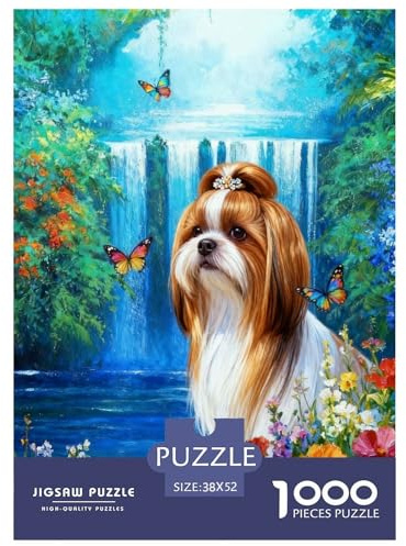 Puzzle Chiot Mignon 1000 Pièces pour Adultes Et Enfants, Jeu D'Intelligence, Casse-tête Buisson Fleuri Cascade, Décoration Intérieure, Cadeau Famille 52x38cm/1000pcs