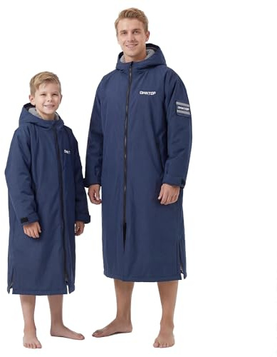 Owntop Peignoire à Langer Imperméable pour Adultes-Manteau Surdimensionnée à Capuche avec Doublure Polaire Sherpa Chaude | Patch Perso | Tenue de Changement Surf et Natation(Bleu Marine,M)