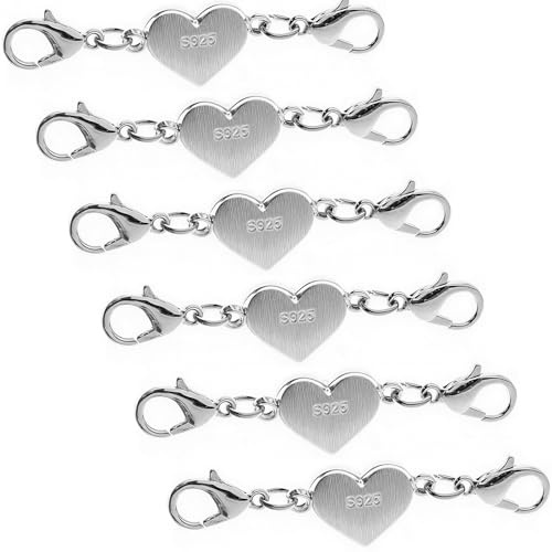 ZIOYANE 6pcs Heart Magnetic Clasp Chain, Stamped 925 Silver Plated Connection Alloy Magnetic Necklace Closures for Bracelet DIY Jewellery Making