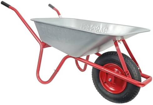 HBH Schubkarre 85 Liter Garten, bis 160kg Tragkragkraft, ideale Gartenschubkarre, Luftrad 4,00-8, Stahlfelge mit Kugellager, verzinkte Stahlmulde, mit Muldenstützbügel und Kippbügel, Farbe rot