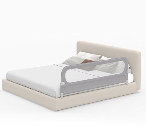 COSTWAY Sponda Letto per Bambini 80/120/150/180 cm, Barriera di Sicurezza per Neonati, Altezza Regolabile a 3 Livelli, Barriera Letto Pieghevole, con Cinghia di Sicurezza (180 cm,Grigio)