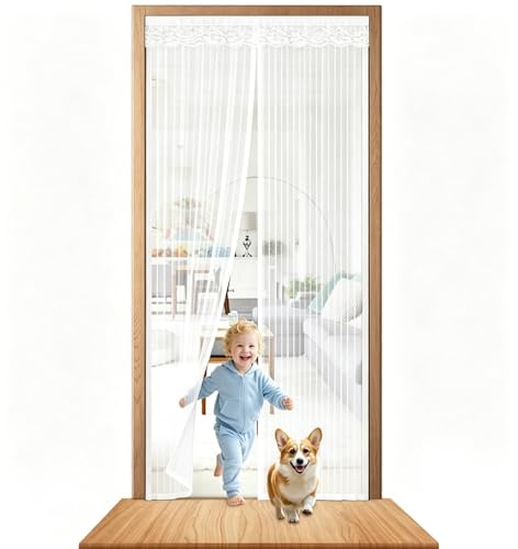 Magnetic Door Screen, 90 x 210 CM Heavy Duty Fly Door Screen Mesh | with Powerful Magnets & Full Frame Magic Tape | Keep Bugs Out & Lets Fresh Air in