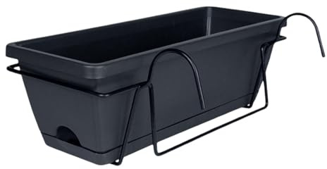FLCPJGV Planter Balcón Caja de Ventana Maceta Colgante con Bandeja Y Soporte de PP Apta para Plantas Flores Y en Interiores Y Exteriores Balcones Pa, Gris Oscuro