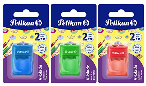 Pelikan 700245 Anspitzer mit Behälter mit 2 Löchern, Blau, Rosa oder Grün