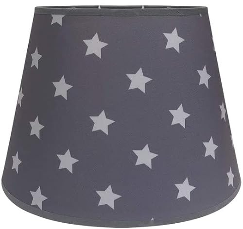 Wogati® Premium Lampenschirm | Größe: L | Farbe: Grau Sterne | E14 | konisch | Baumwolle | für Stehlampen, Hängelampen, Tischlampen, Deckenlampen