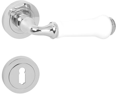 domino Türgriff Drückergarnitur BB-Buntbart Set mit quadratischen BB Rosetten Türklinke für Zimmertür, Bürotür, Kellertür & Innentür Türbeschläge aus Aluminium Weiß/Chrom LUDWIK-R