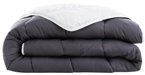 Abeil - Couette Bicolore Blanc et Gris - Chaleur Modérée - Enveloppe Microfibre Douce, Garnissage Polyester 300g/m² - Lavable en Machine - Certifiée Oeko-Tex - 240 x 260 cm