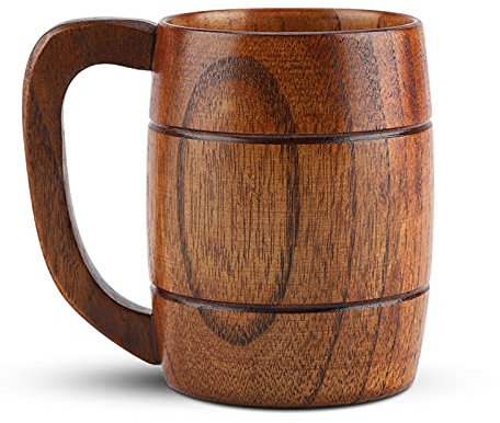 cigemay Boccale da Birra in Legno, Boccale da Birra in Legno Boccale da Birra retrò Tazza da tè di Grande capacità Acqua Classica con Manico per Bar, KTV, Club, Ristorante, Hotel e Uso Domestico