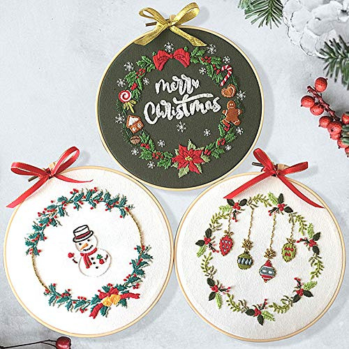 Awesocrafts Stickset Merry Christmas, Schneemann und Krone, komplettes Sortiment an Sticksets für Anfänger für Erwachsene und Kinder, einfache Handarbeiten (3 Stück)