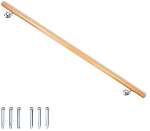 Rampe d'escalier Main Courante Rampe Escalier Barre Appui Bois de Hêtre V2Aox 50-230 cm, VA-hlaufbuche-Länge:120 cm