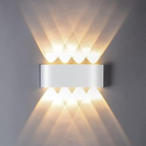 ZIKEY 8W LED Lampada da Parete, Luce Bianca Calda 3000K, Applique da Parete Impermeabile IP65, Up Down, Disponibile Interno ed Esterno, 22cm * 4.5cm * 8cm, Bianco