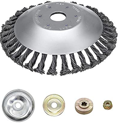 Ellxen Edelstahl Unkrautbürste Unkrauttrimmer Motorsense Freischneider 150 x 25,4 MM Kegel,mit 4 Stück Adaptern,Twist Wildkrautbürste Kann Unkraut und Moos Effektiv Entfernen (6 Zoll)