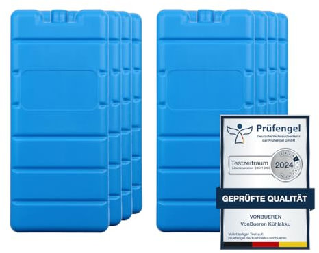 VonBueren 8 x Kühlakkus für Kühltasche 12h Lange Kühlung | 200 g | 7,5 x 16,5 x 2 cm | z.B. Kühlakku für Kühlbox