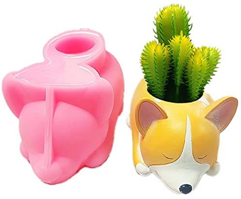 Dog Corgi Concrete Flower Pot Molds Succulent Planter Silicone Molds Epoxy Resin Clay Cement Mould Candle Holder Mold Storage Box Mold