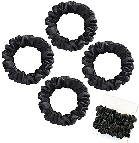 Olakin Elastico per Capelli in Vera Seta [4Pezzi], Accessori Bande Small, Fascia a Coda di Cavallo, per Donna & Ragazza (Nero)