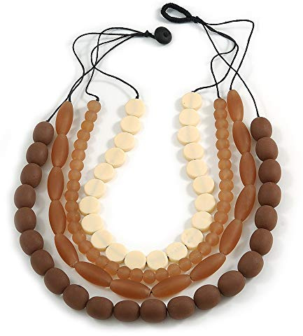 Avalaya Collar grueso de 4 hebras con cuentas de resina en capas, color café, ámbar marrón, crema, 66 cm de largo, talla única, resina, cordones, No es una piedra preciosa