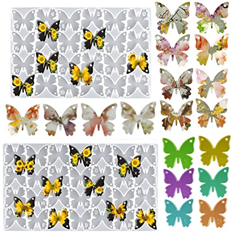 HyzaPhix 2 Stück Resin Silikonformen Epoxidharz Schmetterling, Schmuck Gießformen Anhänger Silikon Formen Butterfly Silicone Mold für DIY Ohrring, Halskette, Schmuckherstellung