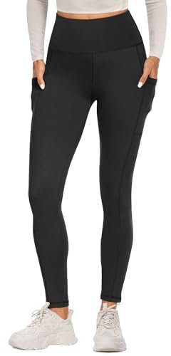 FOTOCITI Gym Leggings for Women with Pockets Black High Waisted Leggings Soft Elastic Opaque Tummy Control Slim Trousers Sports Workout Running Yoga Pants