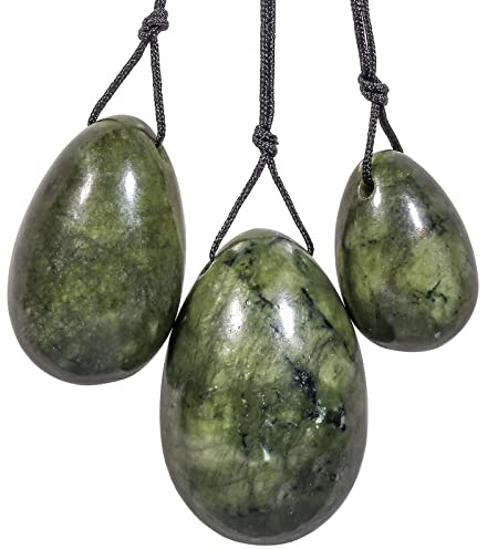 Nupuyai Grüner Jade Yoni Ei Set gebohrt Massagestein für Beckenboden | Yoni Eier Edelstein Set mit Schnur, Kristall Kegel Ei Stein für Frauen zur Kegel Übung und Stärkung der Beckenbodenmuskulatur
