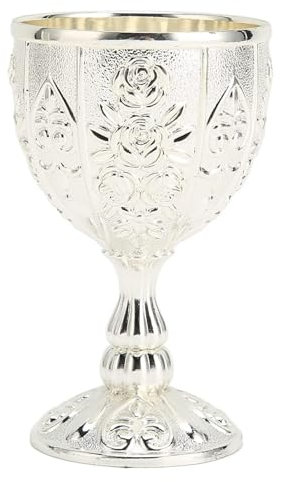 Copa Cáliz Vintage, Copas de Vino Estilo Europeo Copa de Vino de Metal con Flor en Relieve Copa de Vino de Plata Copa de Licor de Metal para Decoración de Bodas de Fiesta(Silver)