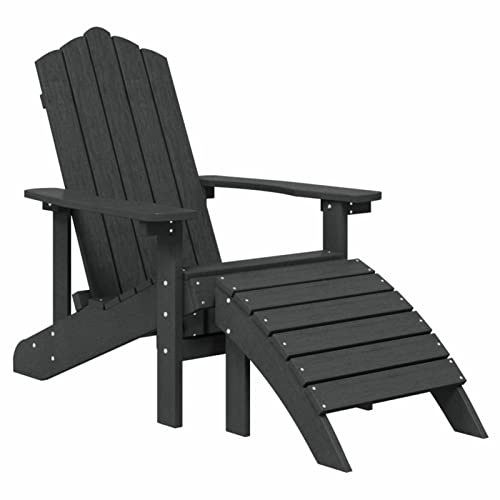 Homgoday Adirondack Stolar, väderbeständig utomhus vilstol för uteplats, gräsmatta, däck, pool och eldstad fåtölj 2 st med fotpallar HDPE antracit