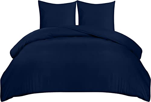 Utopia Bedding Bettwäsche 155x220 - Mikrofaser Bettbezug 155x220 cm + 2 Kissenbezüge 80x80 cm - Marineblau