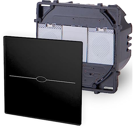 Luxus-Time WIFI Touch Lichtschalter Wandschalter LUX SERIE Glas Schalter WLAN Schuko Steckdosen Smart Home Tuya App Sprachsteuerung (Modul: 1-Facher WLAN Touch Lichtschalter Ein/Aus, Schwarz)
