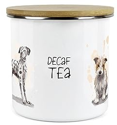 Purely Home Dog Decaf Tea Storage Canister - Assorted Dogs Metal Enamel Medium Sized Food Storage Container