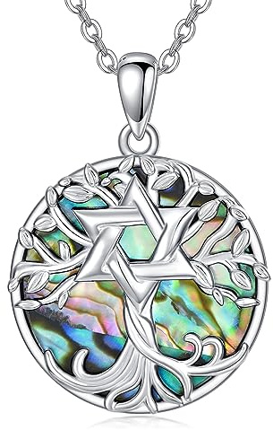 YAFEINI Tree of Life Necklace for Women 925 Sterling Silver David Star Pendant Abalone Shell Tree Jewellery for Girls