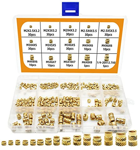 Myqqhbs 300 Stück M2 M3 M5 M6 Rändelmuttern mit Innengewinde, Messing-Gewindeeinsatz-Einbettungsmuttern, Teilgewinde für Spritzguss