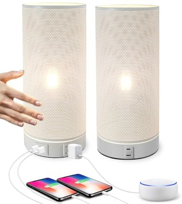 LALISU Nachttischlampe Touch Dimmbar 2er Set, Weiß-01