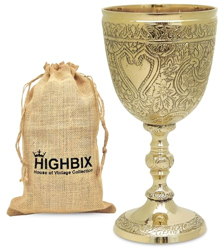 HIGHBIX Copa de vino real de latón macizo hecha a mano, copa de vino de alta calidad, decoración medieval, cáliz gótico, antigua y elegante copa de vino